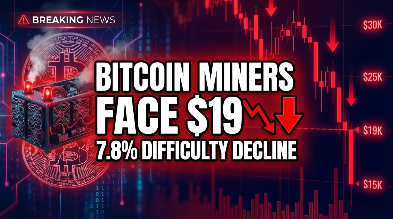 Bitcoin Miners Face $19,000 Loss Per BTC as Difficulty Declines 7.8%