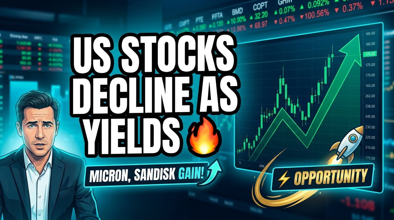 US Stocks Decline as Yields Rise; Micron, Sandisk Gain Ahead of Nvidia Earnings