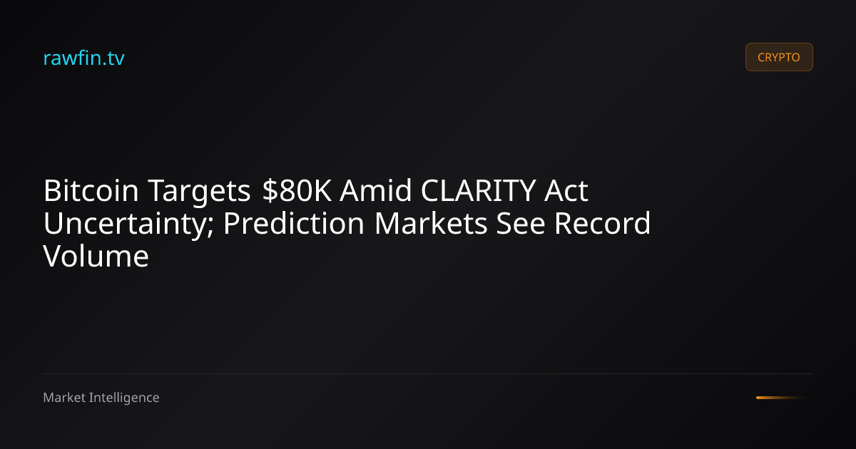 Bitcoin Targets $80K Amid CLARITY Act Uncertainty; Prediction Markets See Record Volume